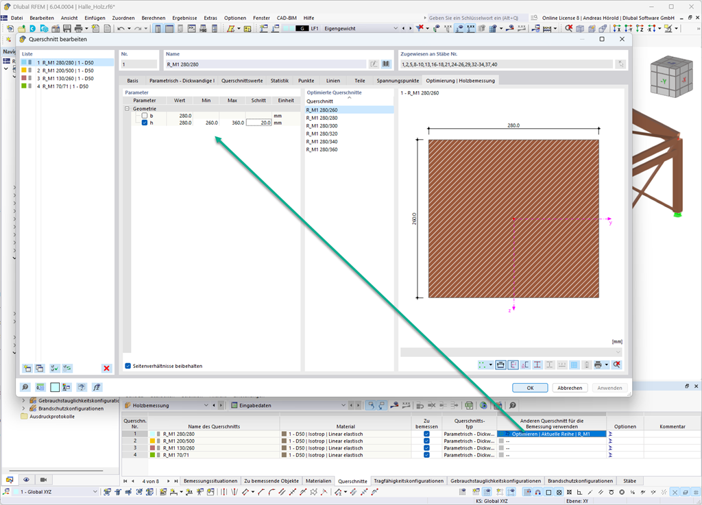 Feature 002679 | Optimierung von Querschnitten
