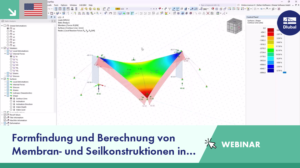 Ein detaillierter Einblick in den Prozess der Formfindung und Berechnung von gespannten Membranstrukturen unter Verwendung fortschrittlicher RFEM 6-Berechnungswerkzeuge.