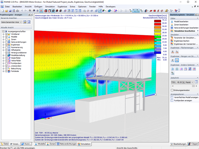 Containerkonstruktion im digitalen Windkanal in RWIND