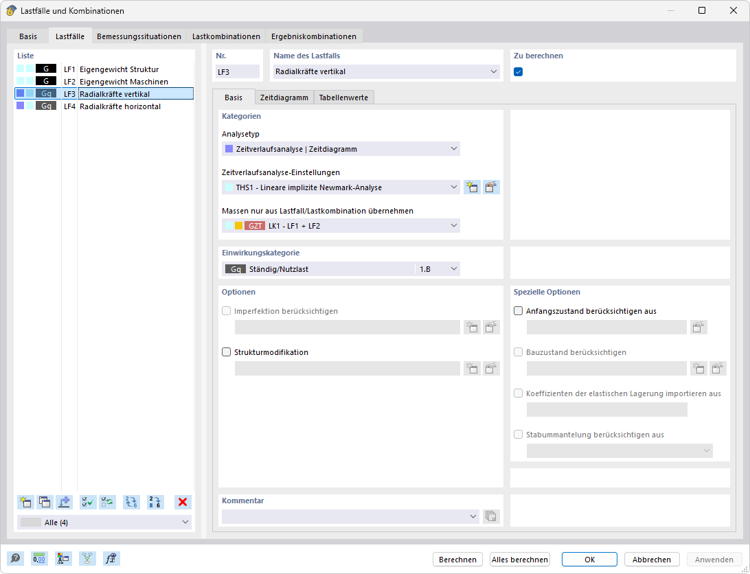 Zeitverlaufsanalyse-Lastfall