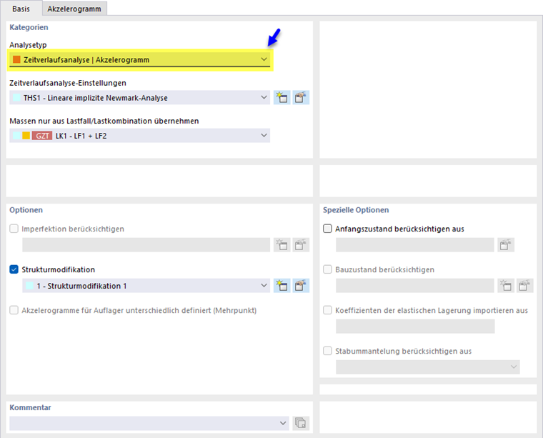 Analysetyp 'Zeitverlaufsanalyse' für Lastfall festlegen