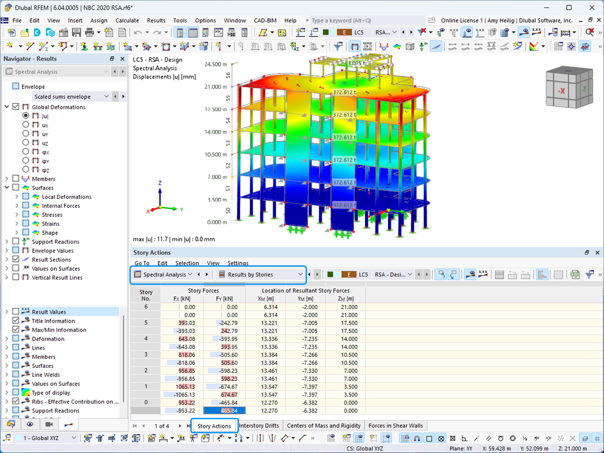 KB 001860 | NBC 2020 Modales Antwortspektrenverfahren und Berücksichtigung von Horizontalschub in RFEM 6