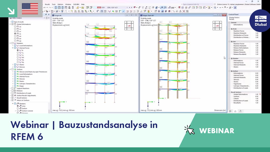 Dashboard der Bauphasenanalyse mit den strukturellen Lastpfaden in RFEM 6.