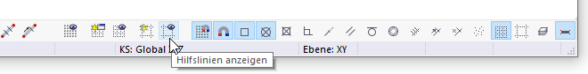 Schaltfläche für Anzeige der Hilfslinien in CAD-Symbolleiste