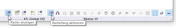 Schaltflächen für Raster und Rasterfang in CAD-Symbolleiste