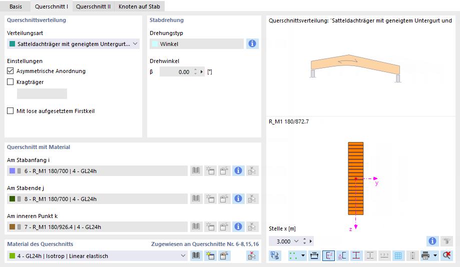 Satteldachträger mit geneigtem Untergurt und konstanter Höhe definieren