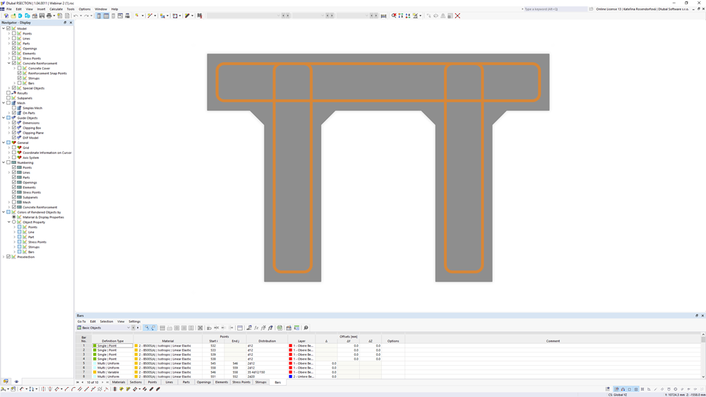 Das Programm RSECTION zeigt einen Betonquerschnitt mit Bewehrung.