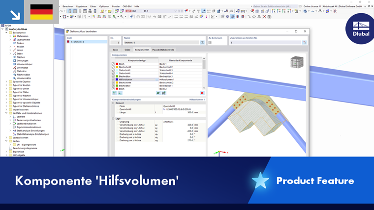 Darstellung einer strukturellen Unterstützungskomponente zur Optimierung einer Tragwerksanalyse. Konzentriert sich auf die effiziente Nutzung von Hilfsvolumina.