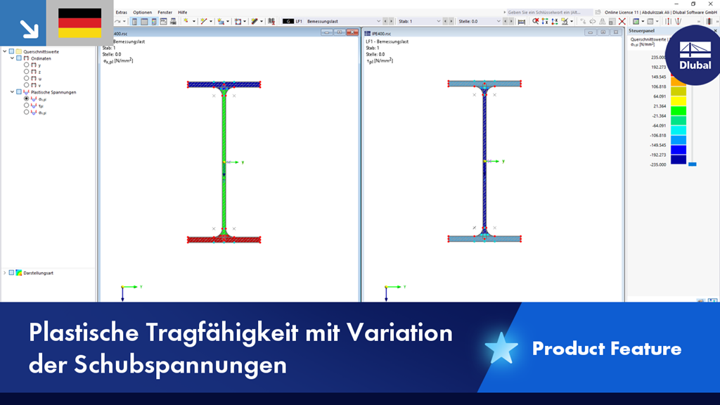 Visualisierung der plastischen Tragfähigkeit unter Berücksichtigung von Schubspannungen.
