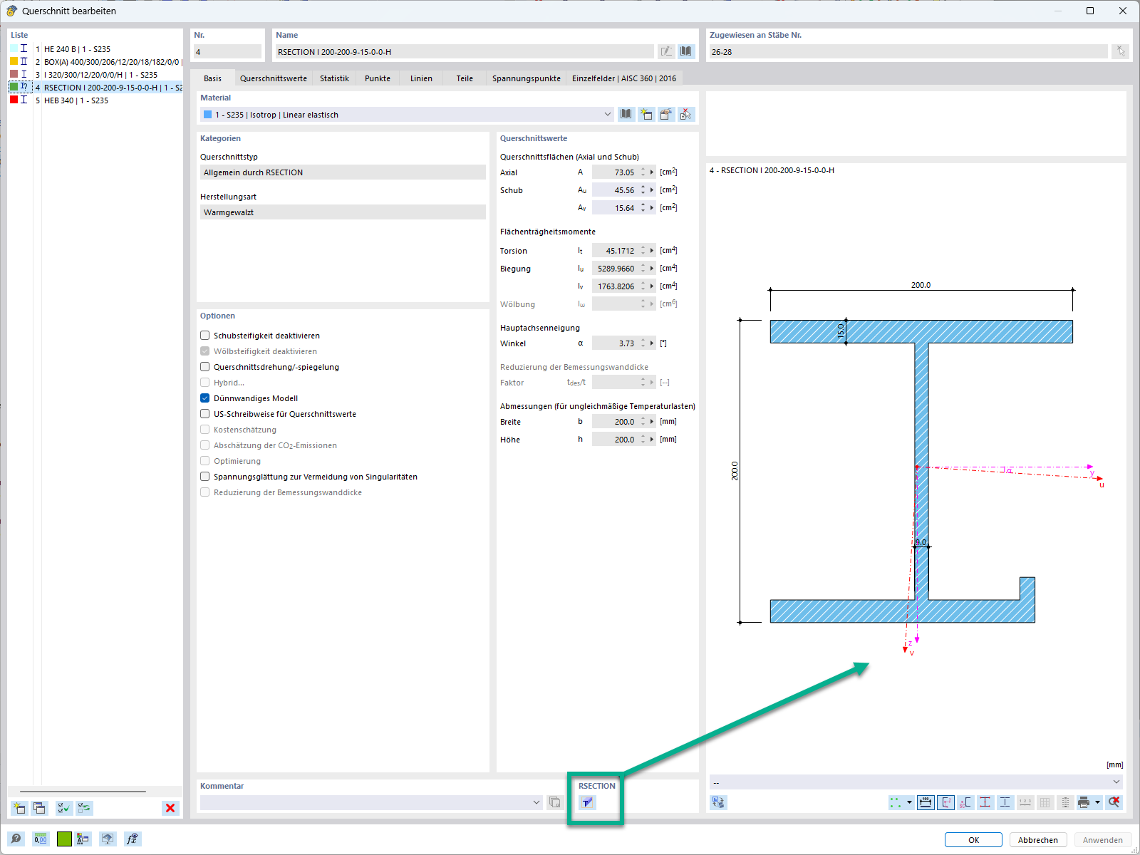 Feature 002734 | Modifikation von Querschnitten in RFEM/RSTAB über RSECTION
