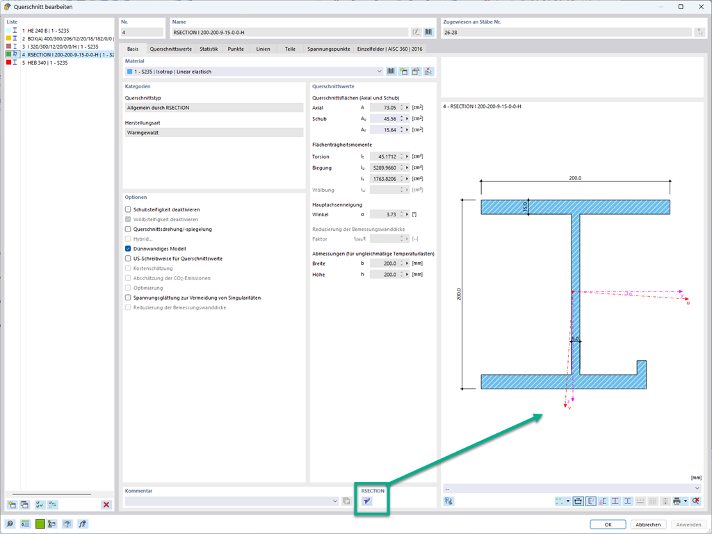 Feature 002734 | Modifikation von Querschnitten in RFEM/RSTAB über RSECTION