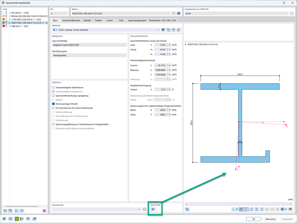 Feature 002734 | Modifikation von Querschnitten in RFEM/RSTAB über RSECTION