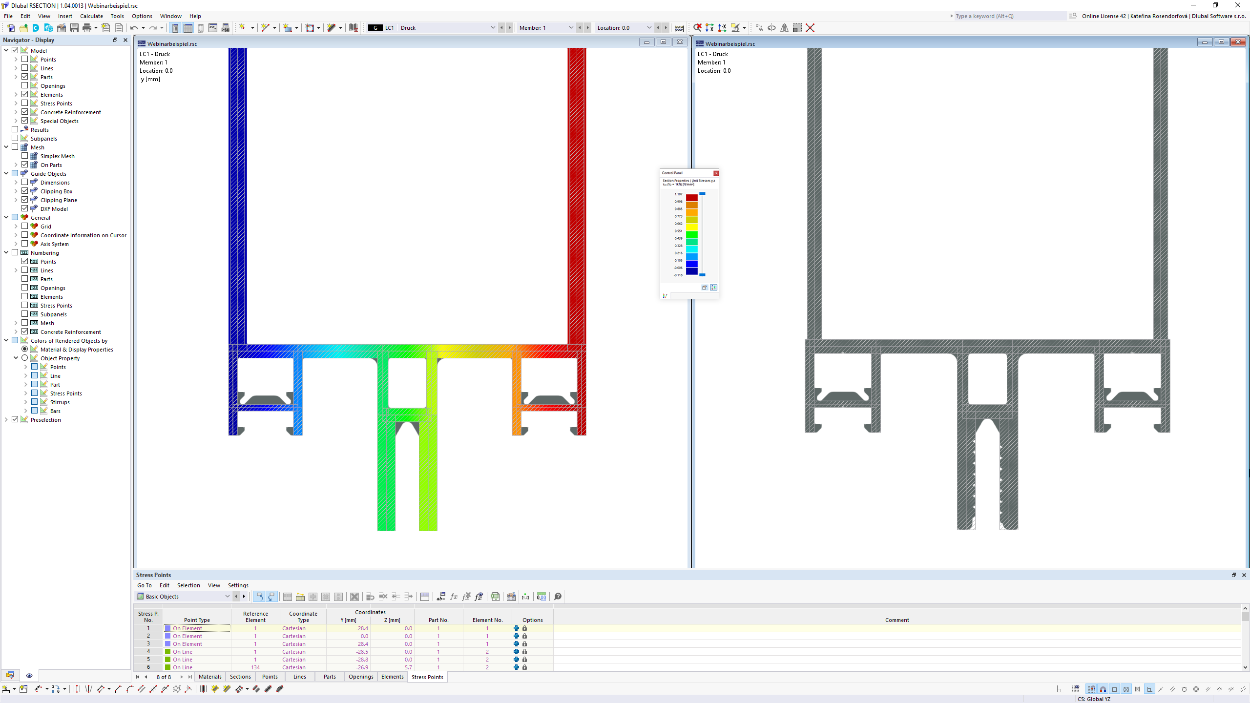 Das Bild zeigt ein Modell eines Aluminiumprofils mit parametrischen Eingaben und CAD-Werkzeugen zur Querschnittsmodellierung.