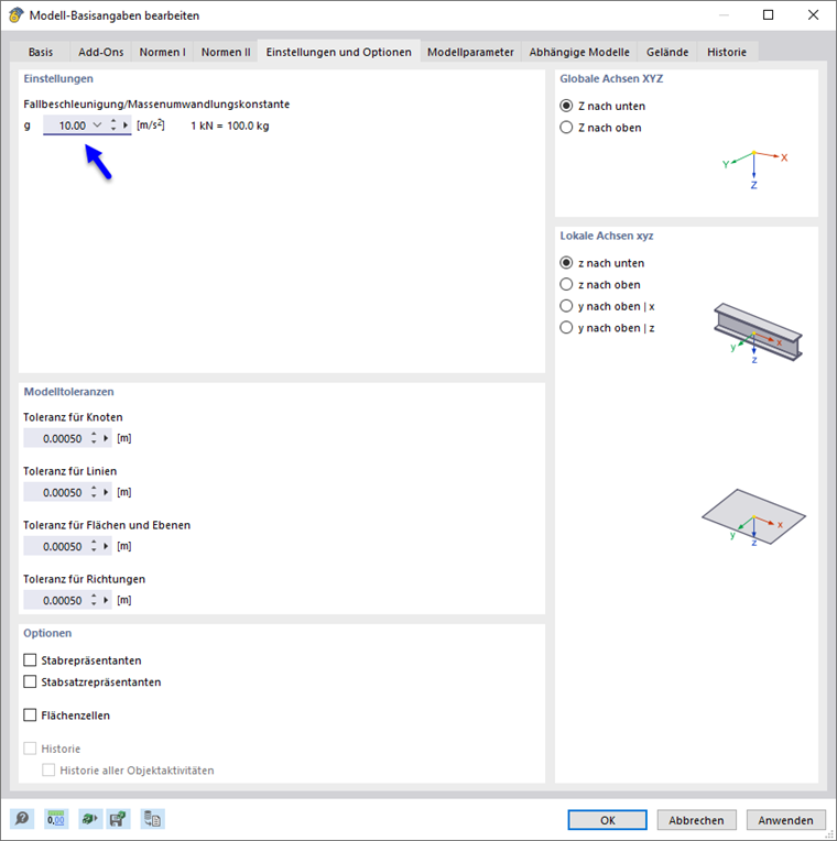 Überprüfung der Normfallbeschleunigung