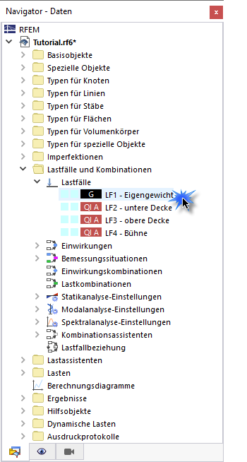 Öffnen des Dialogs zum Anlegen des Lastfalls