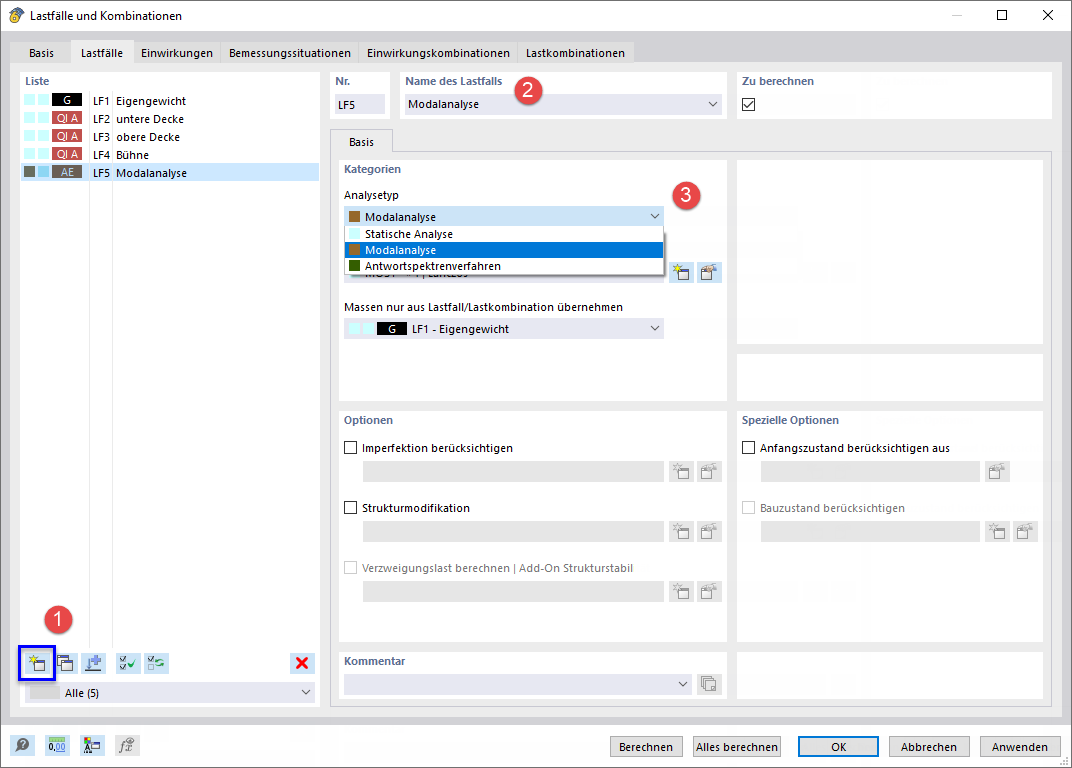 Anlegen des Modalanalyse-Lastfalls