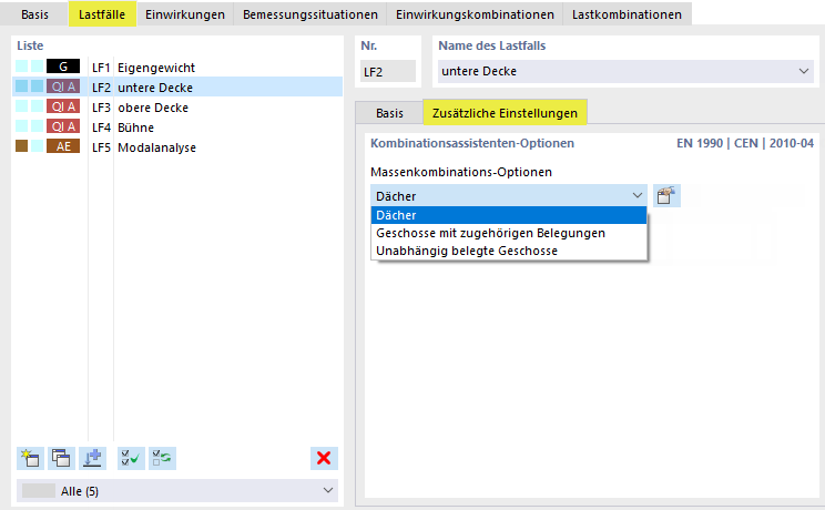 Massenkombinations-Optionen für Nutzlasten
