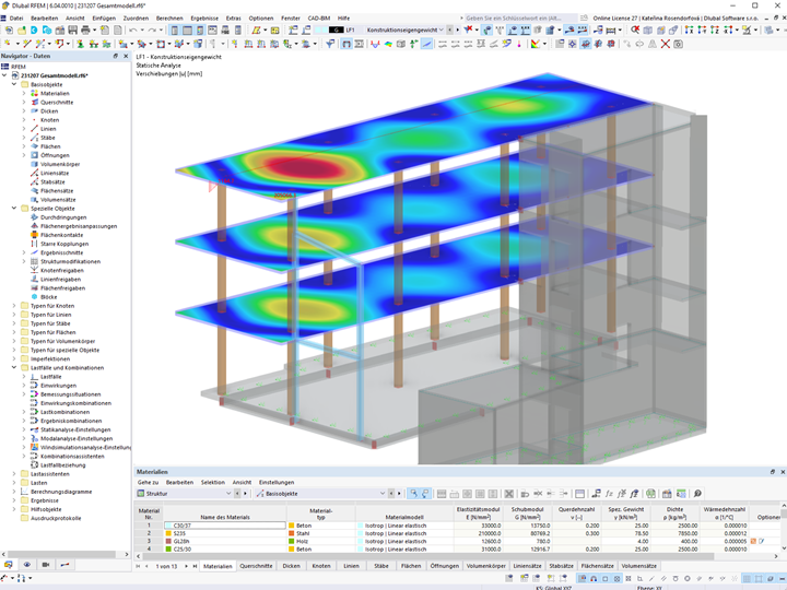 RFEM-Modell des Bürogebäudes mit Verformungen | © Furche Geiger Zimmermann Tragwerksplaner GmbH