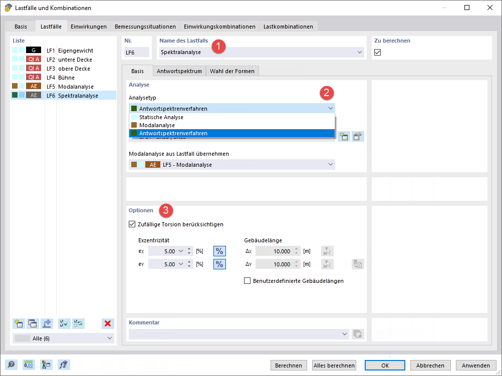 Anlegen des Spektralanalyse-Lastfalls