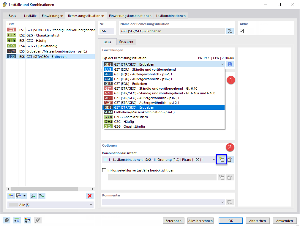 Erstellen einer GZT-Erdbebenbemessungssituation