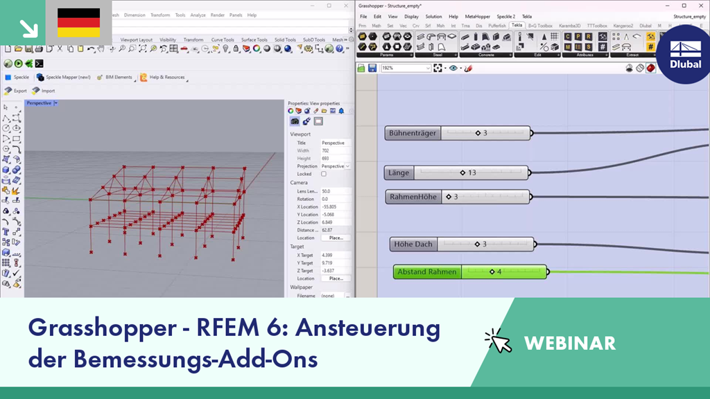 Grasshopper steuert RFEM 6 Add-Ons über Templates im Webinar.