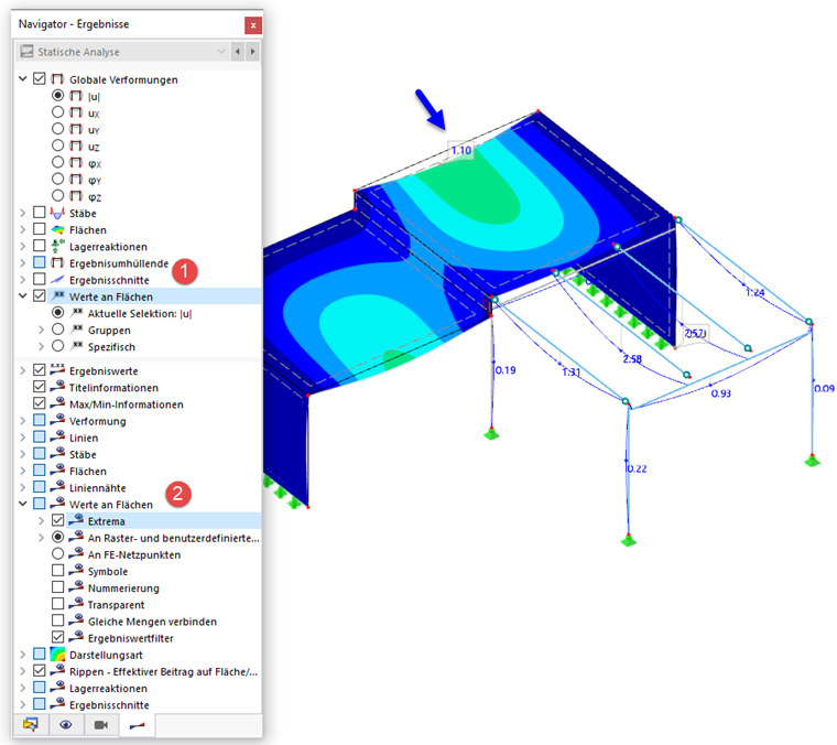 Extremwerte der Verformungen für Erdbeben-Bemessungssituation