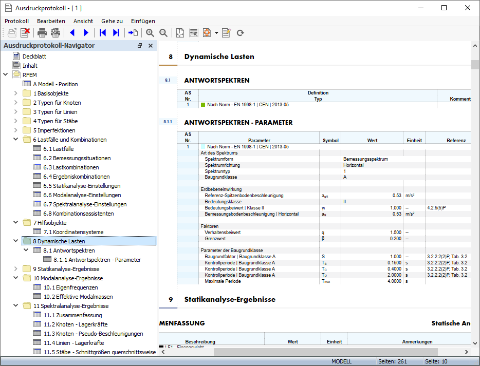 Ausdruckprotokoll mit zusätzlichen Kapiteln