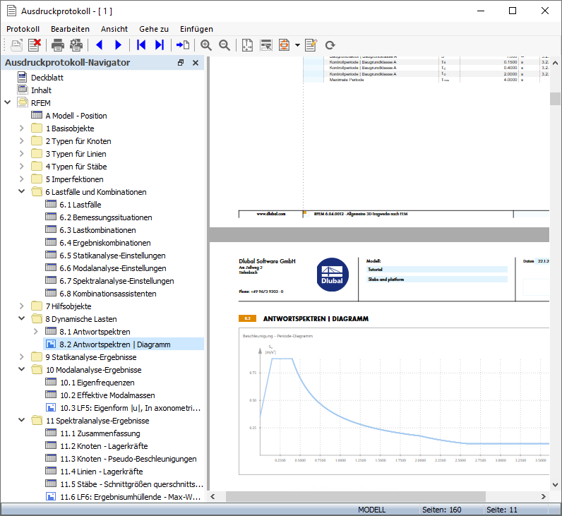 Antwortspektren-Diagramm im Ausdruckprotokoll
