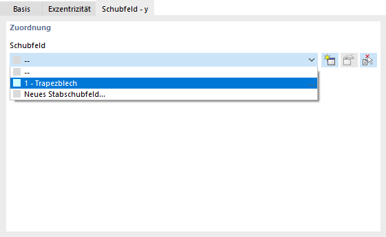 Dialog 'Neues Stablager' mit Einstellungsmöglichkeiten für Schubfelder im Register 'Schubfeld - y'.