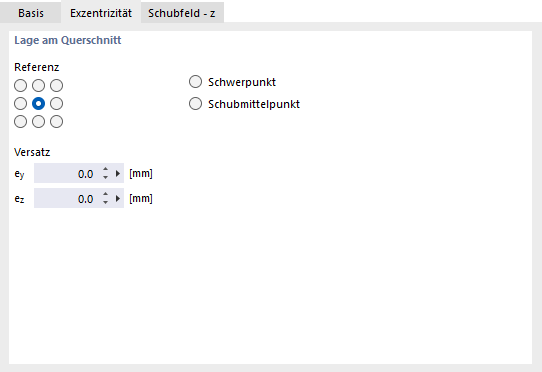 Dialog 'Neues Stablager', Register 'Exzentrizität'