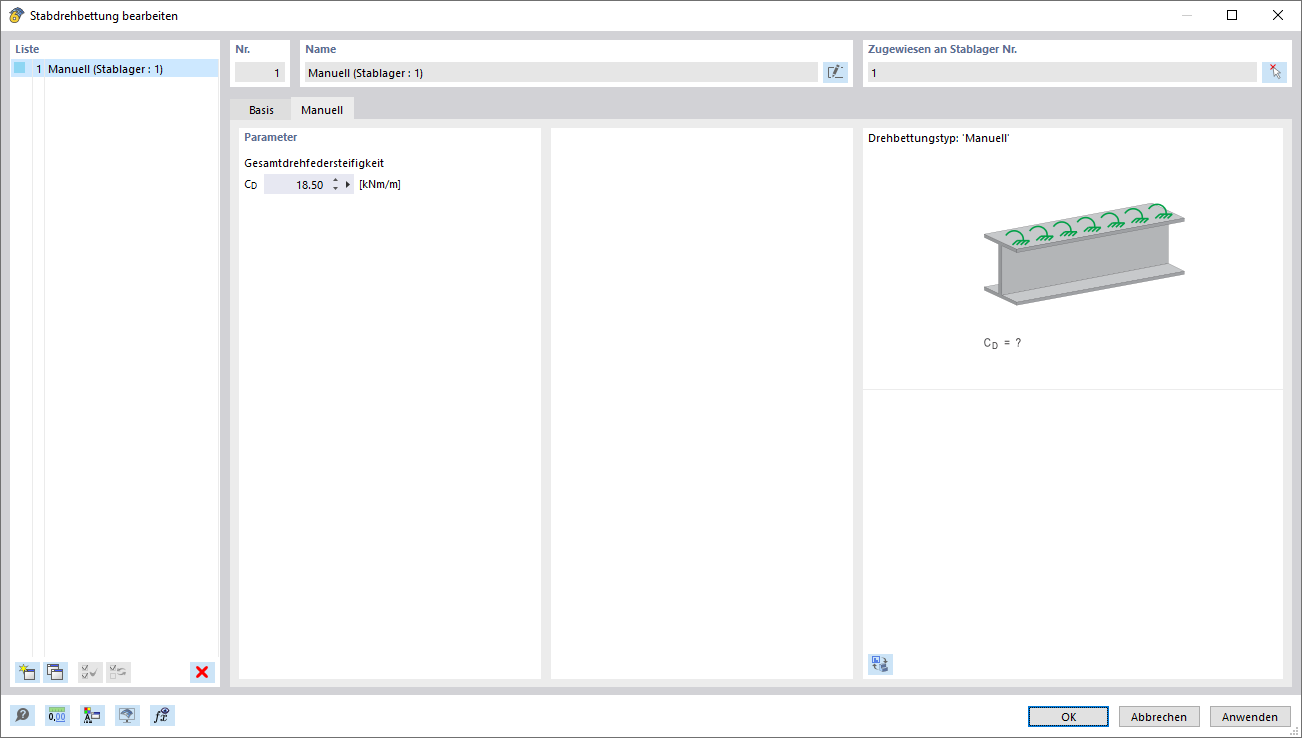 Dialog 'Stabdrehbettung', Register 'Manuell'