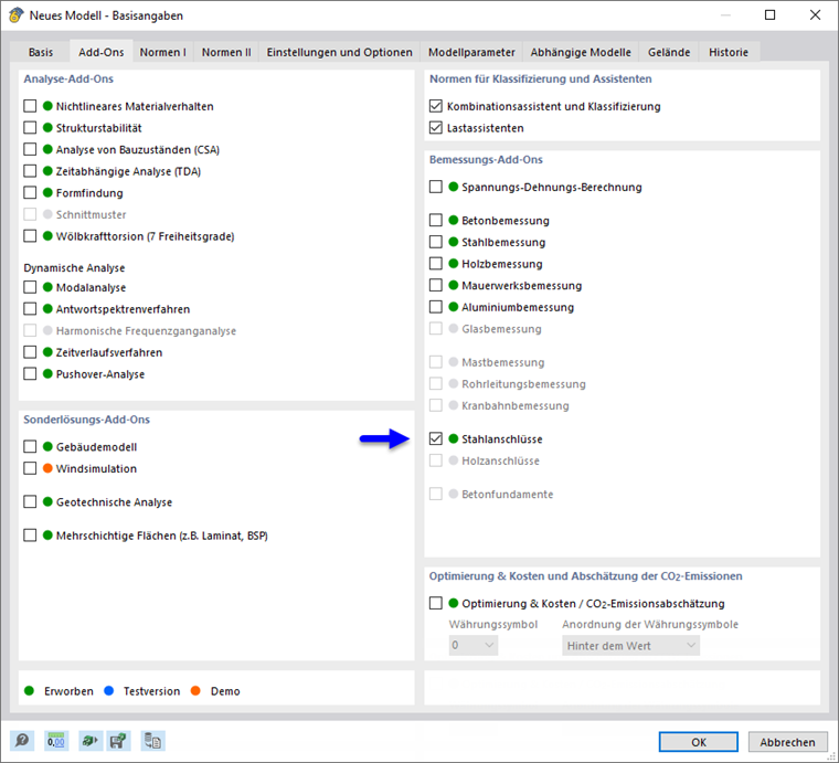 Add-On für Stahlanschlüsse aktivieren