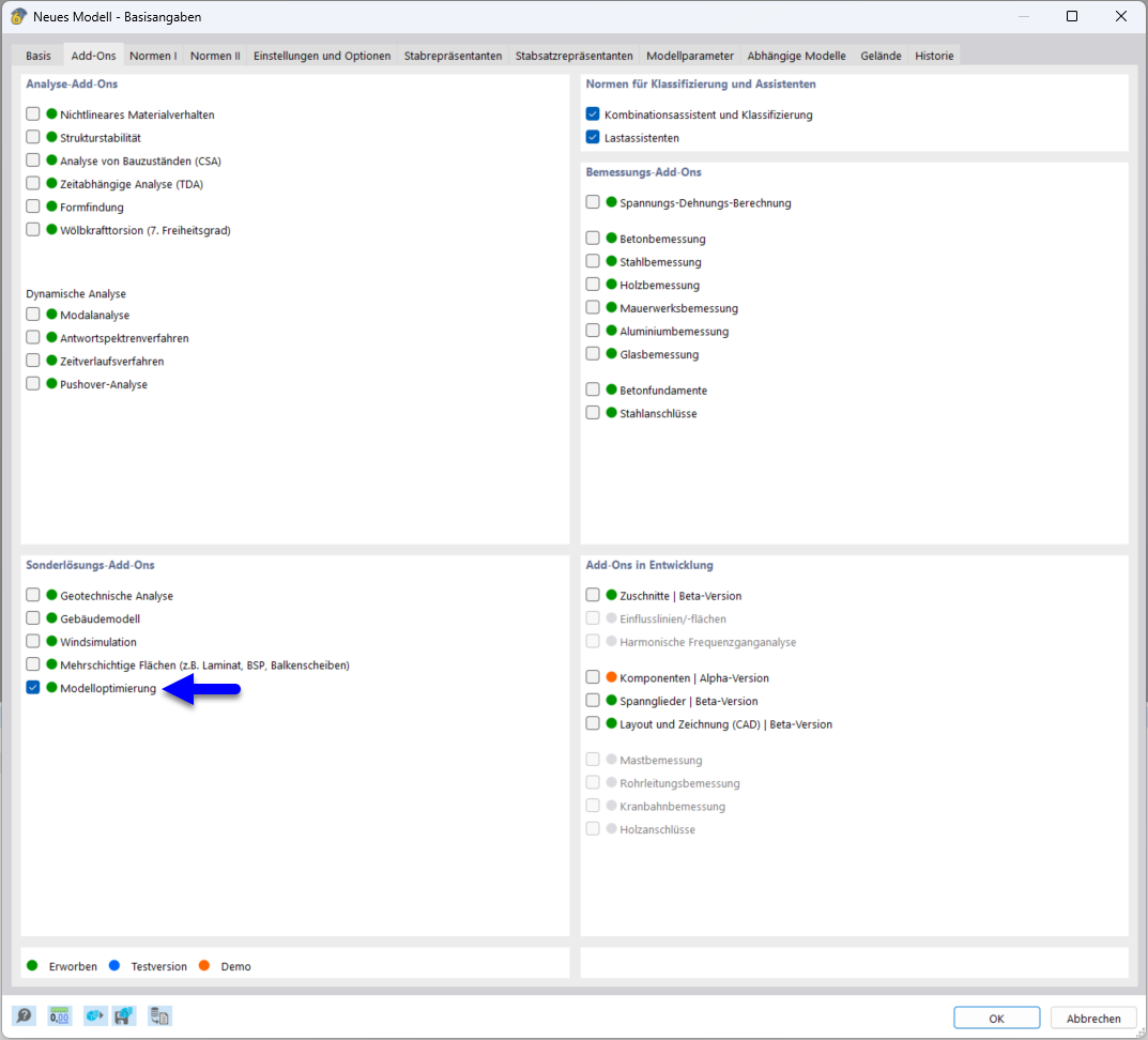 Add-On 'Modelloptimierung' aktivieren