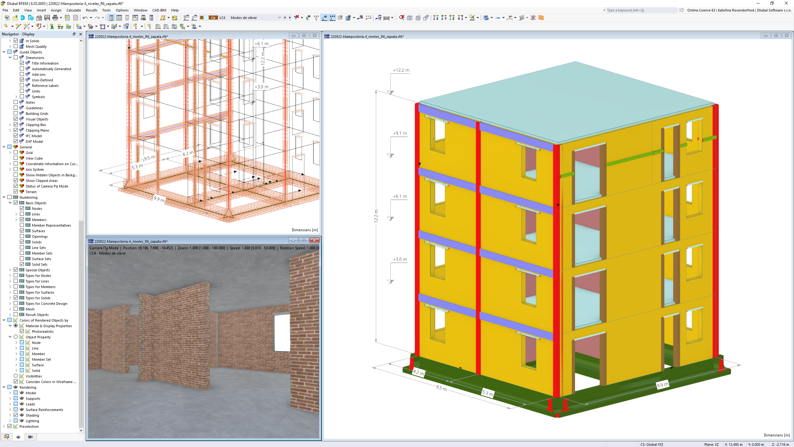Mauerwerksbau mit Stahlbetonkern in einem Hochhausmodell zur strukturellen Analyse.