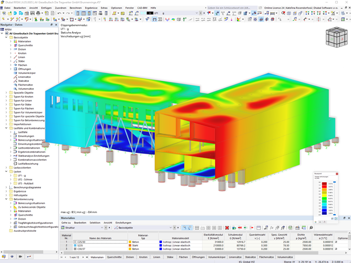 RFEM-Modell mit Verformungsergebnissen | © Die Tragwerker GmbH