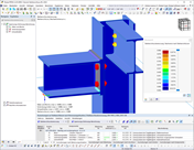 Ergebnisse der Stahlanschlussbemessung in Tabellen und Grafik