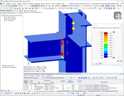 Ergebnisse der Stahlanschlussbemessung in Tabellen und Grafik