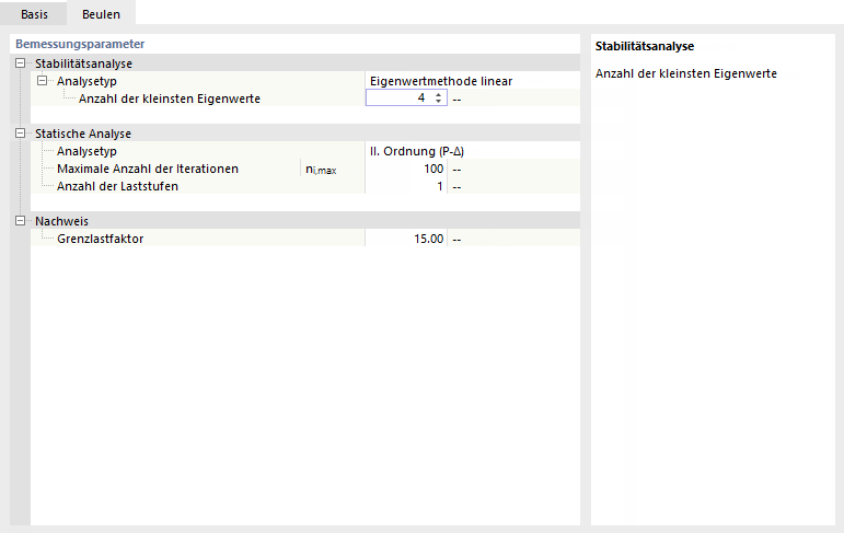 Bemessungsparameter für Beulnachweis