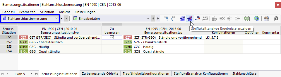 Steifigkeitsanalyse starten