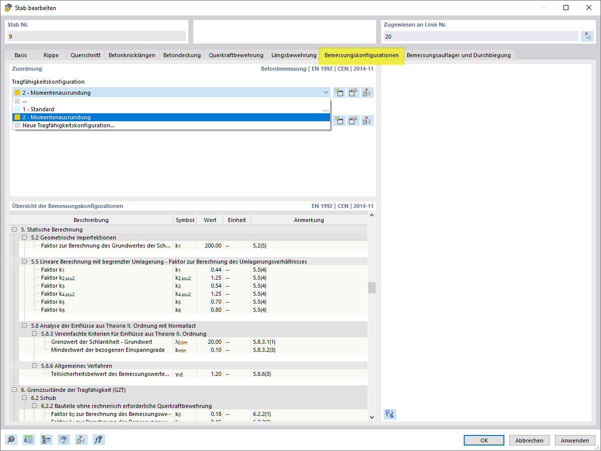 Bemessungskonfiguration zuweisen