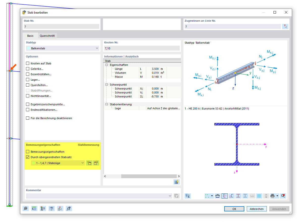 Stab durch übergeordneten Stabsatz bemessen