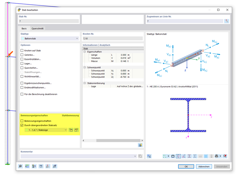 Stab durch übergeordneten Stabsatz bemessen