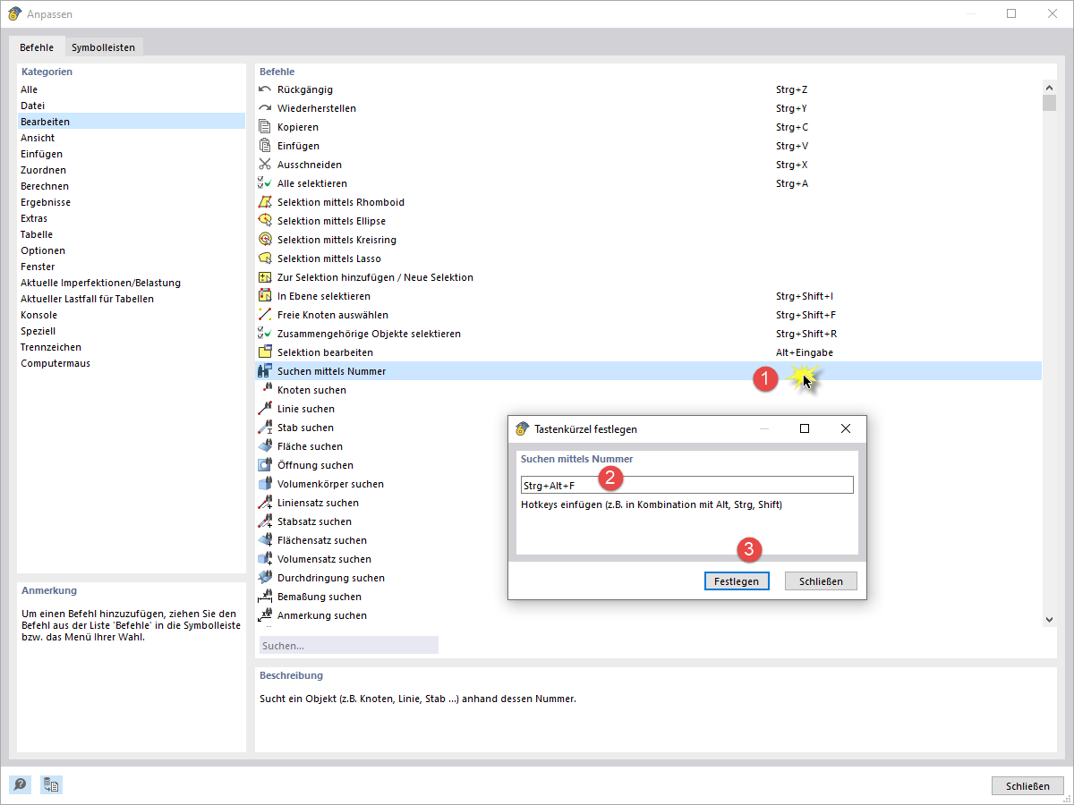 Tastenkürzel zuweisen