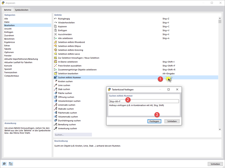 Tastenkürzel zuweisen