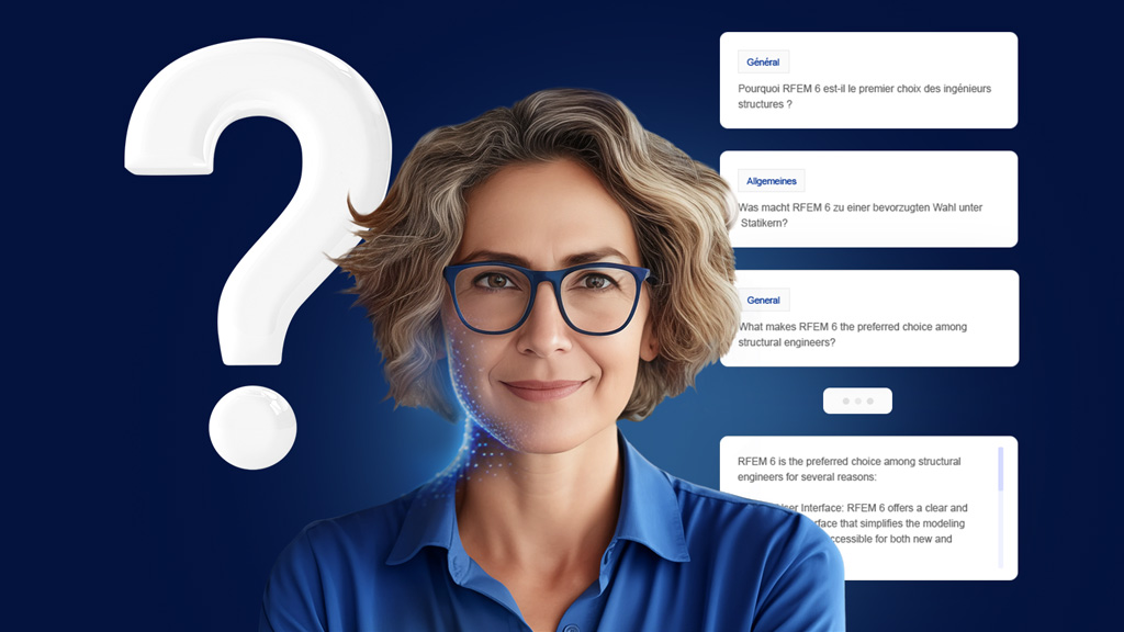 Interaktive Visualisierung der Funktionen der KI-Assistentin Mia in einer Statiksoftwareumgebung.