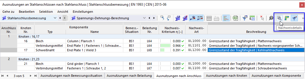 Schaltfläche 'Nachweisdetails' in Tabellen-Symbolleiste