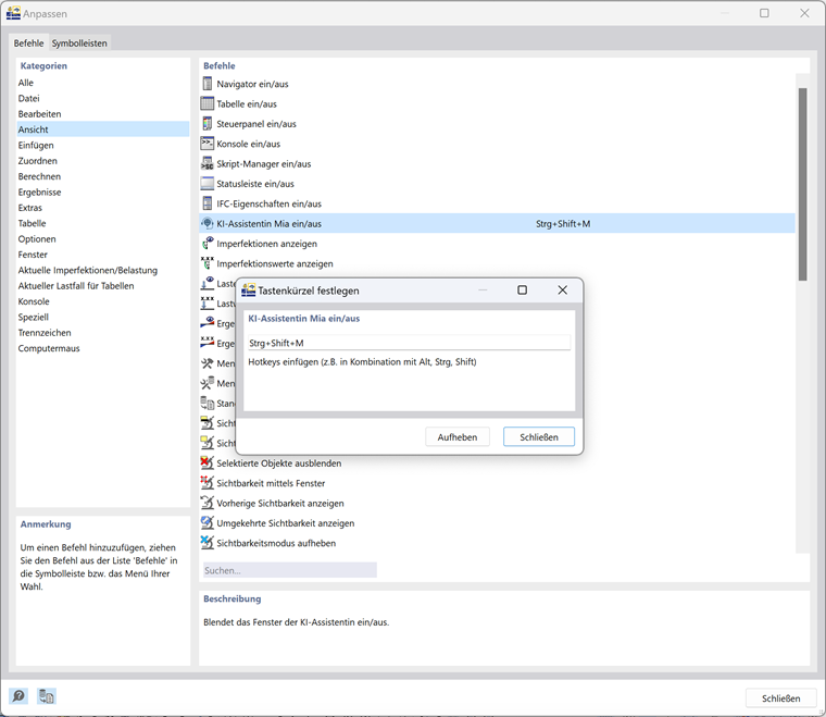 FAQ 005471 | Das Tastaturkürzel der KI-Assistentin Mia kollidiert mit einem anderen Tastaturkürzel, das ich systemweit benutze. Wie kann ich das Tastaturkürzel von