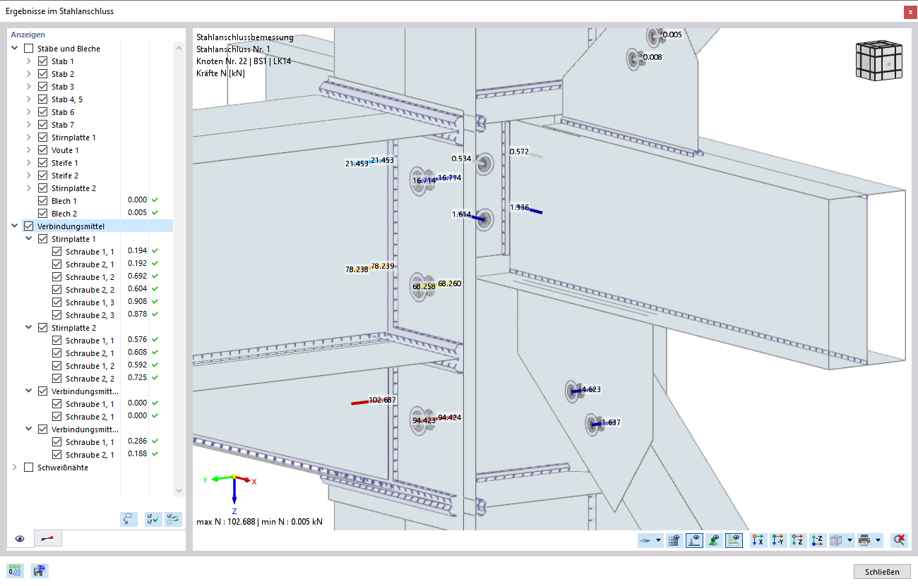 Nur Normalkräfte der Verbindungsmittel anzeigen