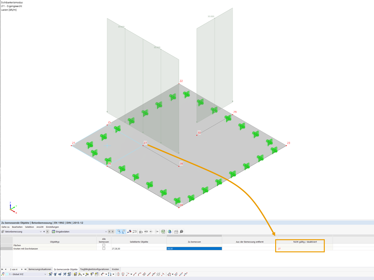 FAQ 005472 | In der Tabelle der zu bemessenden Objekte des Add-Ons Betonbemessung werden Durchstanzknoten in der Spalte nicht gültig/deaktiviert aufgelistet, obwoh