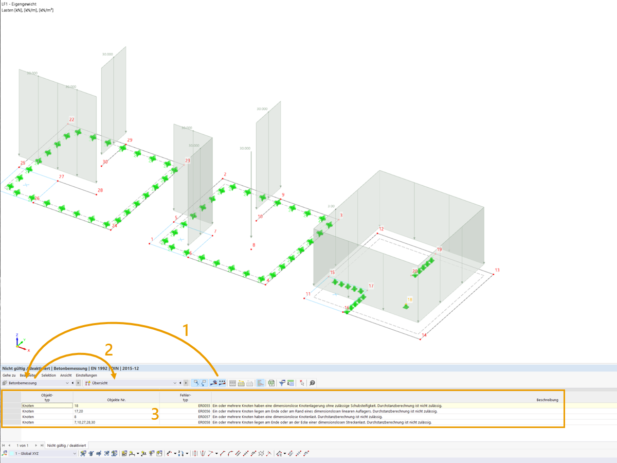 FAQ 005472 | In der Tabelle der zu bemessenden Objekte des Add-Ons Betonbemessung werden Durchstanzknoten in der Spalte nicht gültig/deaktiviert aufgelistet, obwoh